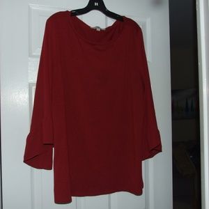 Loft Plus Red Sheer Sleeve Ruffle Top Size 20
